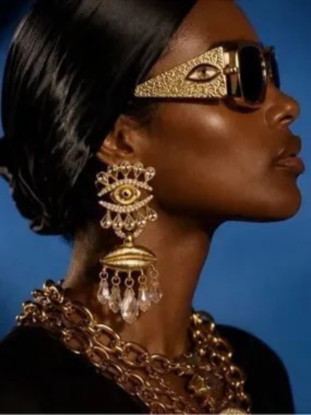 Surrealist Gilded Eye Crystal Couture Earrings